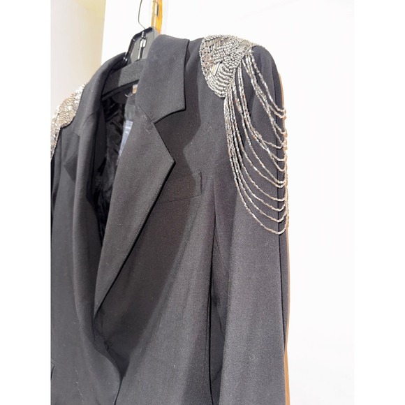 Boston Proper Andrea Behar Embellished Shoulder Blazer Jacket Black Size 12 - Picture 3 of 7